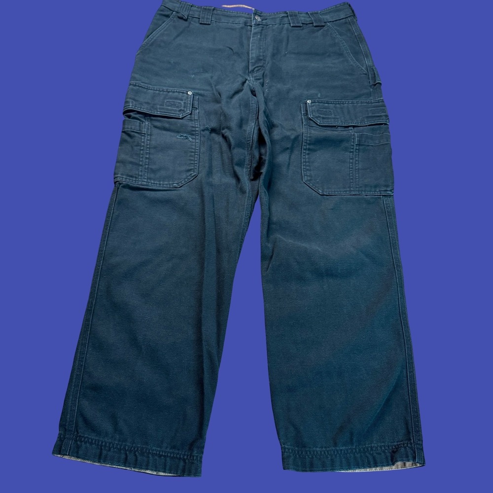 Duluth Trading Fire Hose Cargo Work Pants Mens 38x32 Black Canvas Distressed